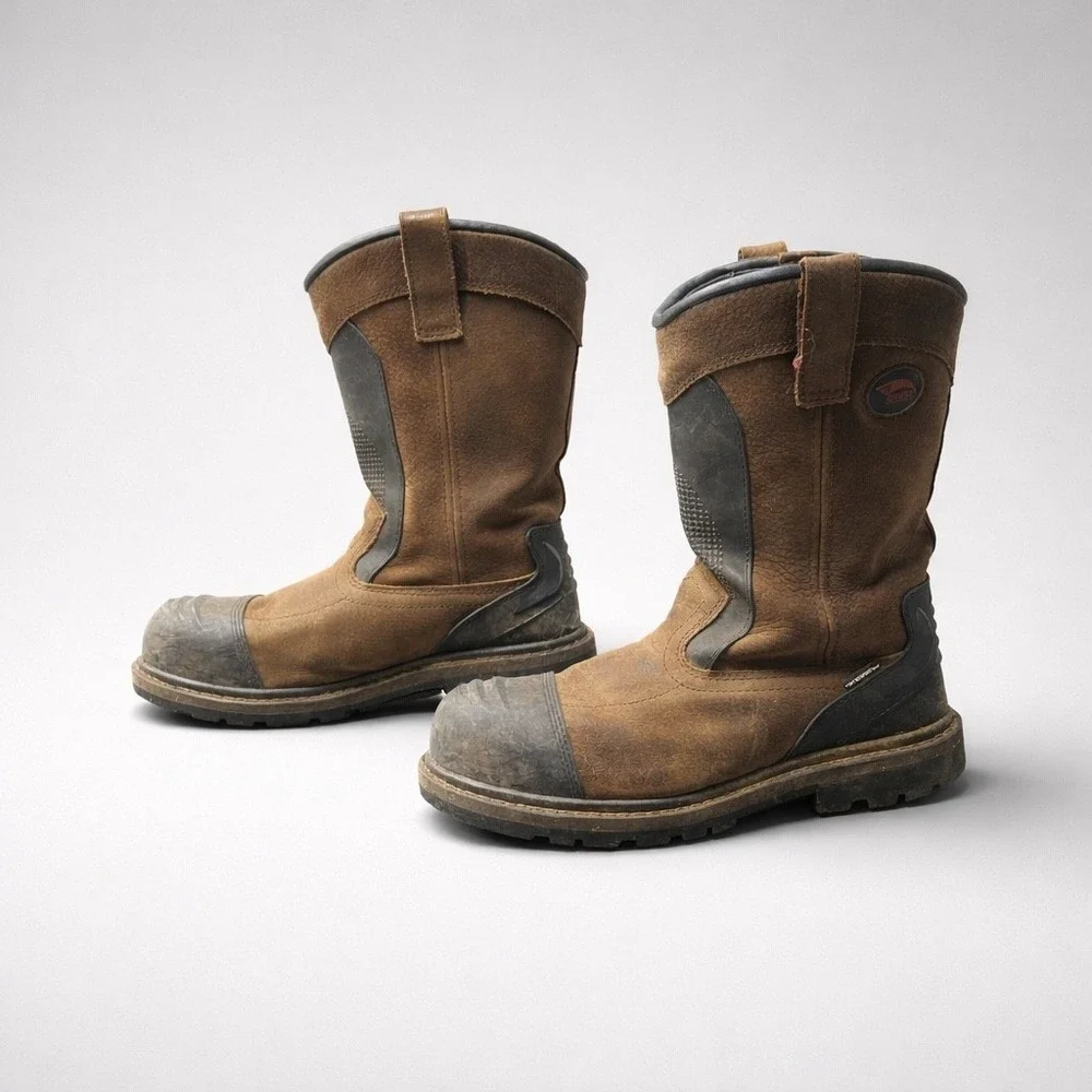 Avenger A7896 Hammer Met Wellington Mens 10 Wide Brown Leather Work Boots Safety